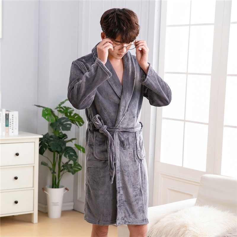 Men's Warm Flannel Bathrobe