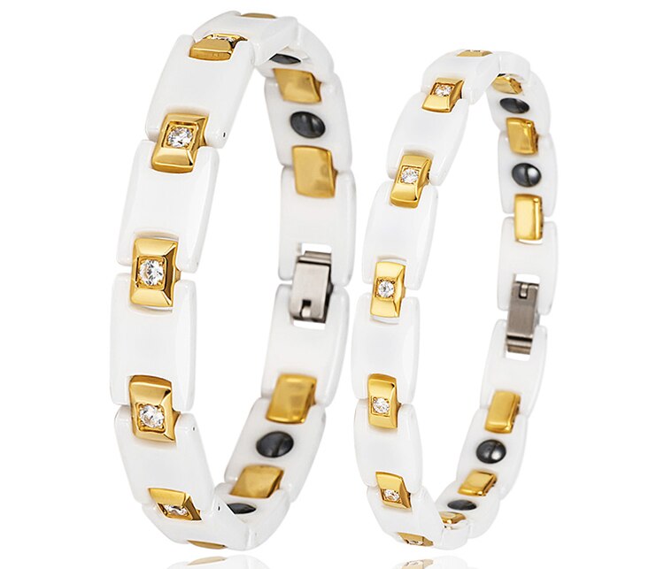 White and Gold Design Slim Bracelet