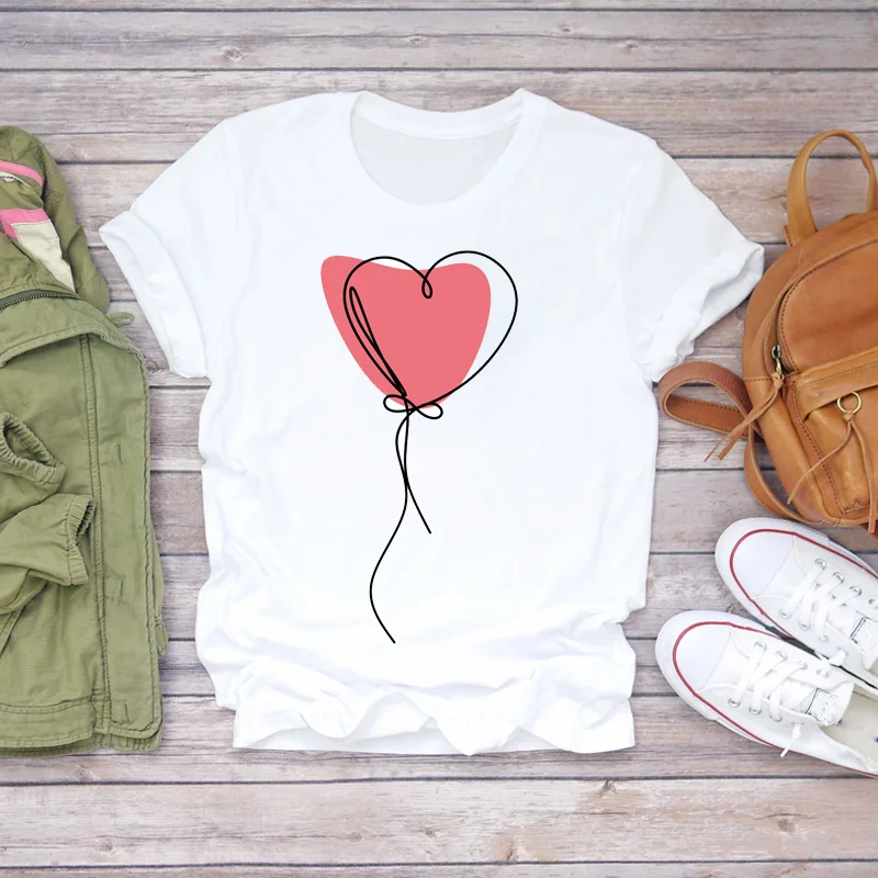 Women's Heart Printed O-Neck T-Shirt