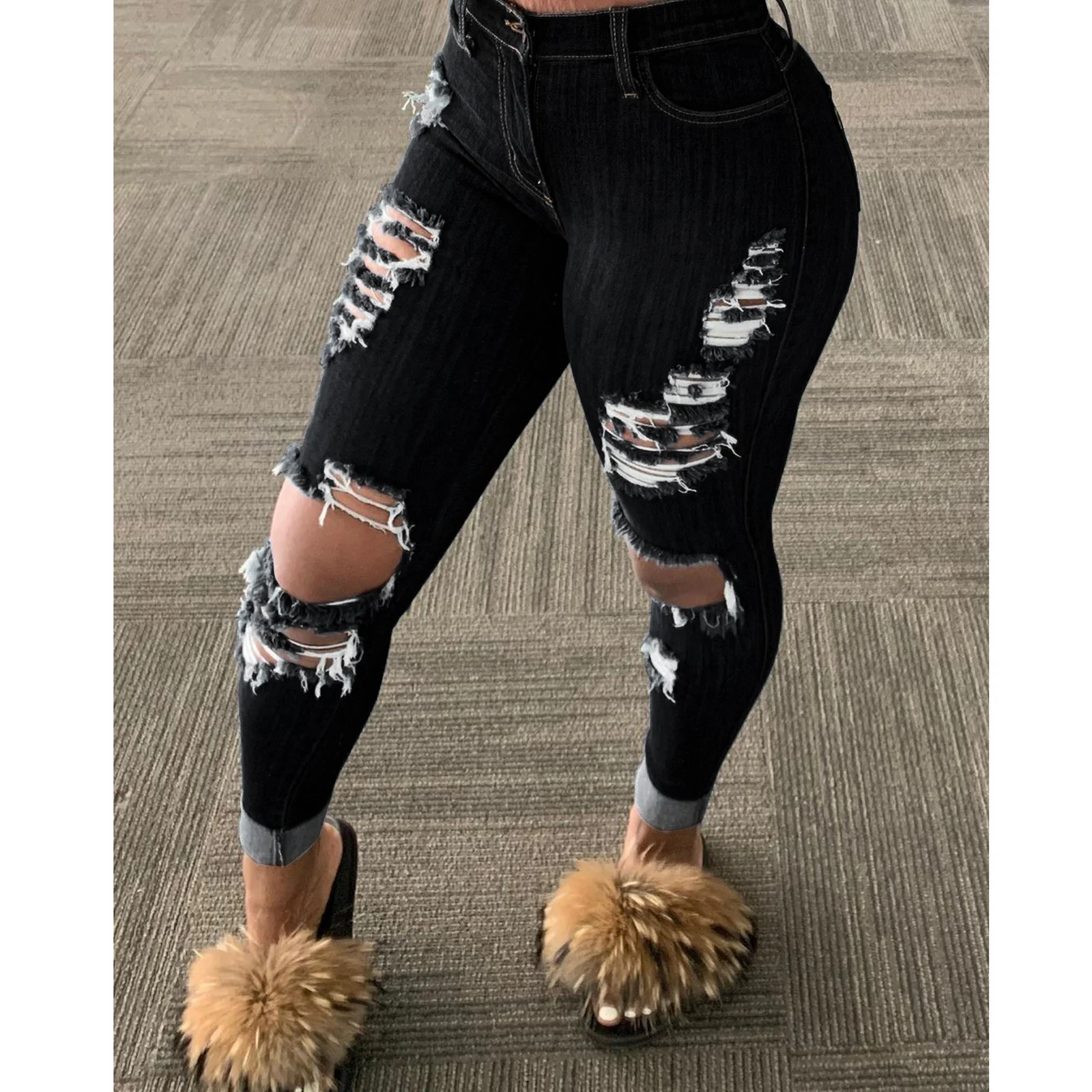 Women's Skinny Fit High Waist Ripped Jeans