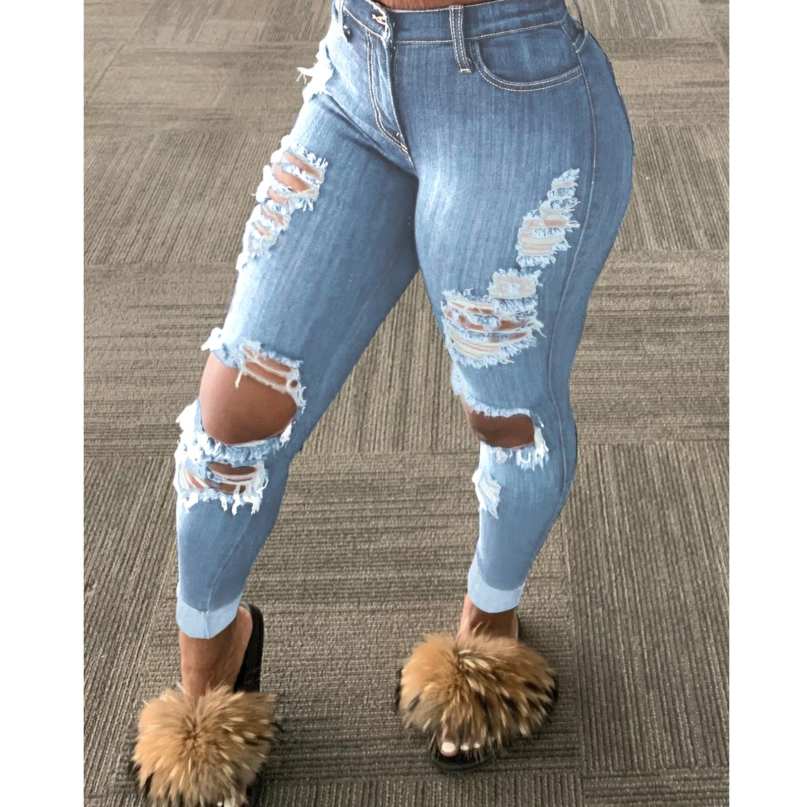 Women's Skinny Fit High Waist Ripped Jeans